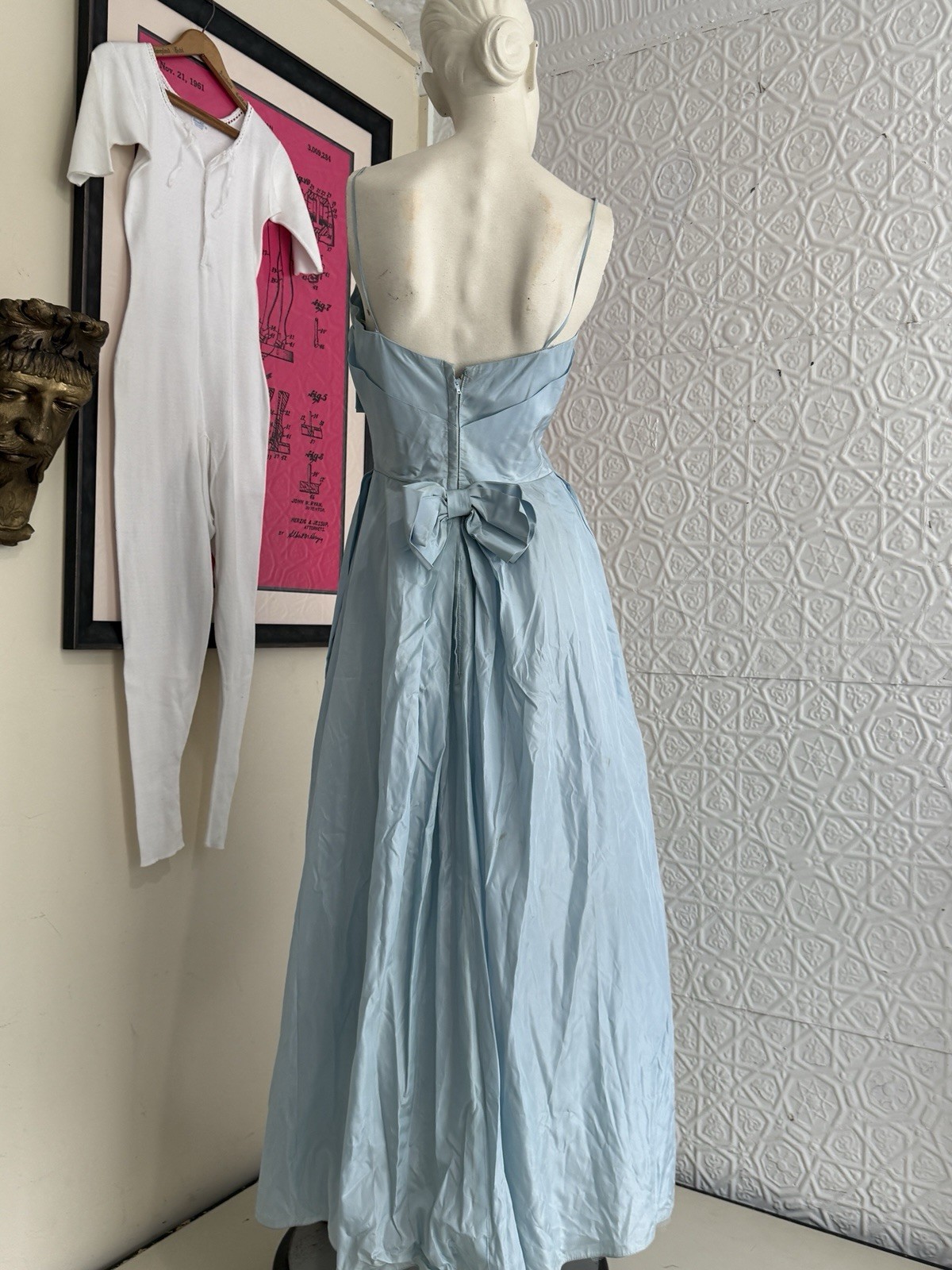 vintage 1950s gown baby blue taffeta bridesmaid prom small xs prom dress bridal
