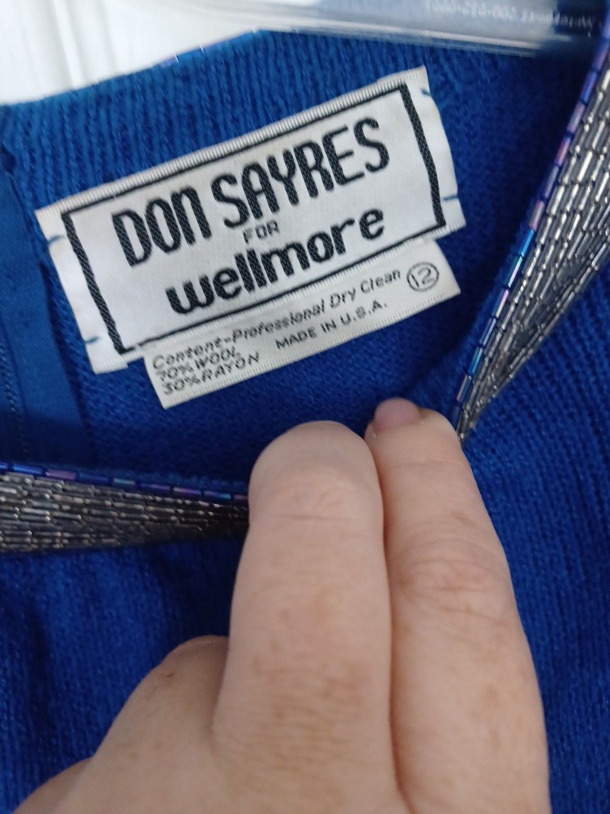 VINTAGE DON SAYERS For WELLMORE Blue Beaded 3D Bows On Sleeves SWEATER DRESS 12