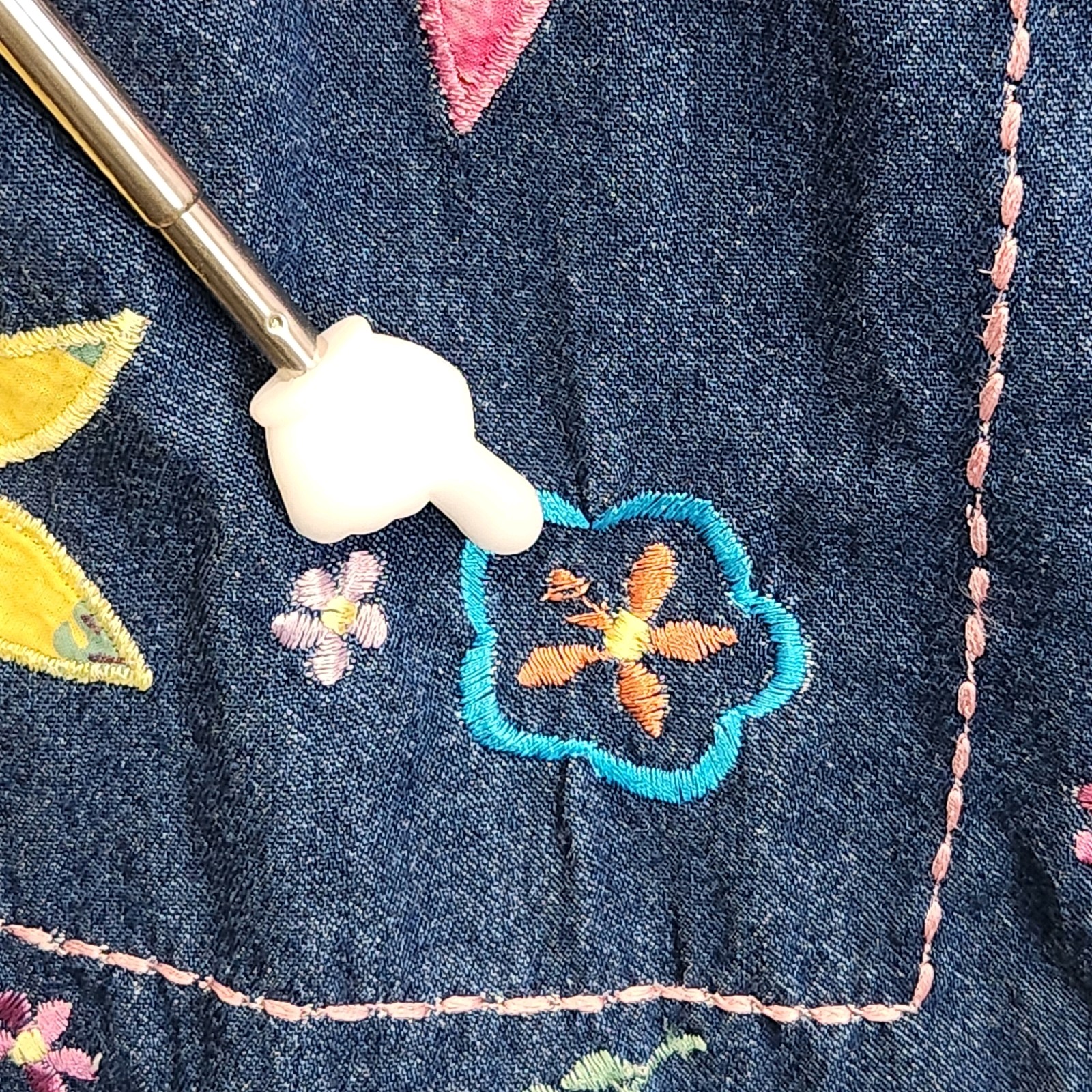 Vintage National Denim Button Jacket Size 14 Embroidered Floral Applique Cotton