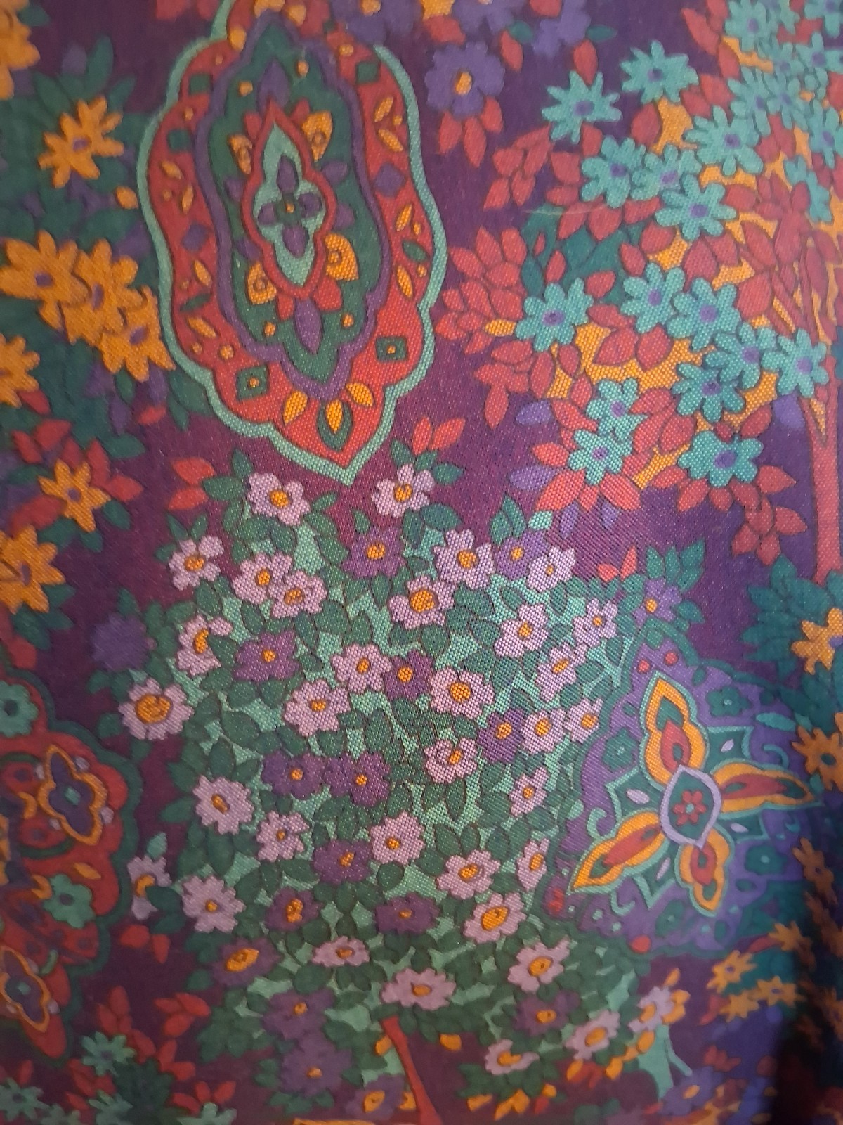 Vintage 1970s British Lady Union-Made Psychedelic Paisley Boho Mod Dress, s 18.5