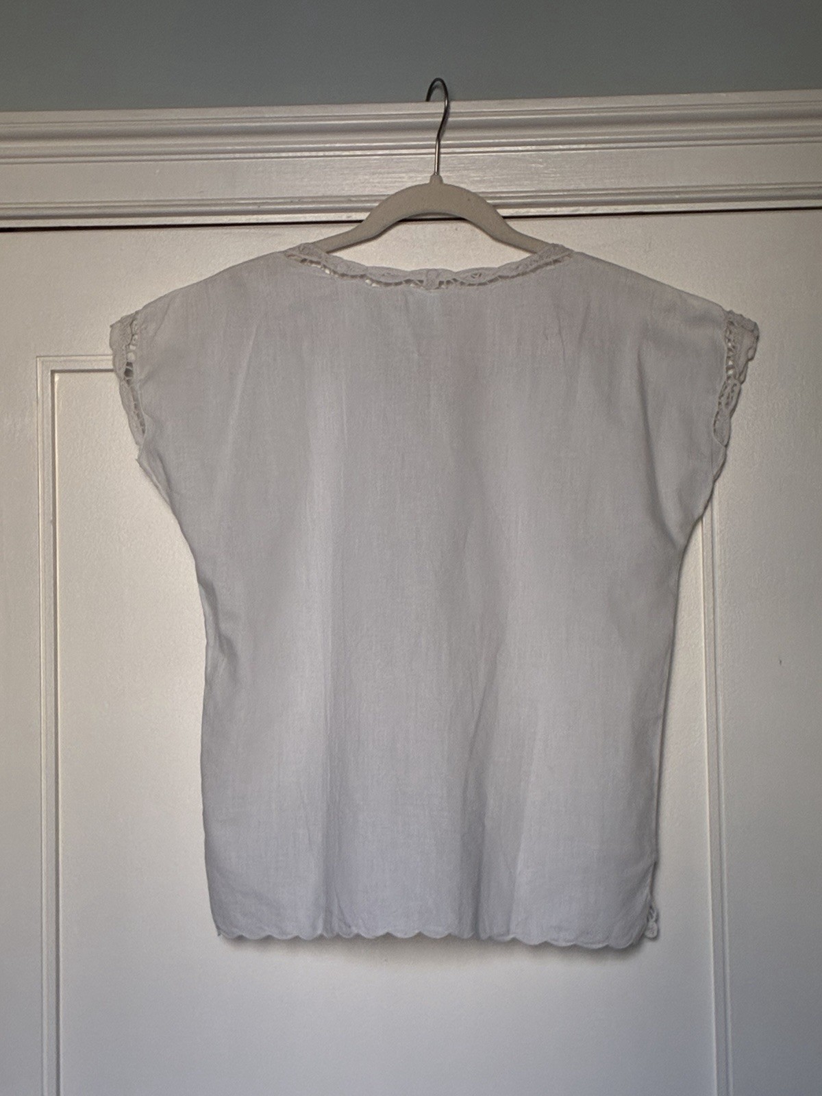 Vintage Handmade Cotton Blouse with Lace and Embroidery