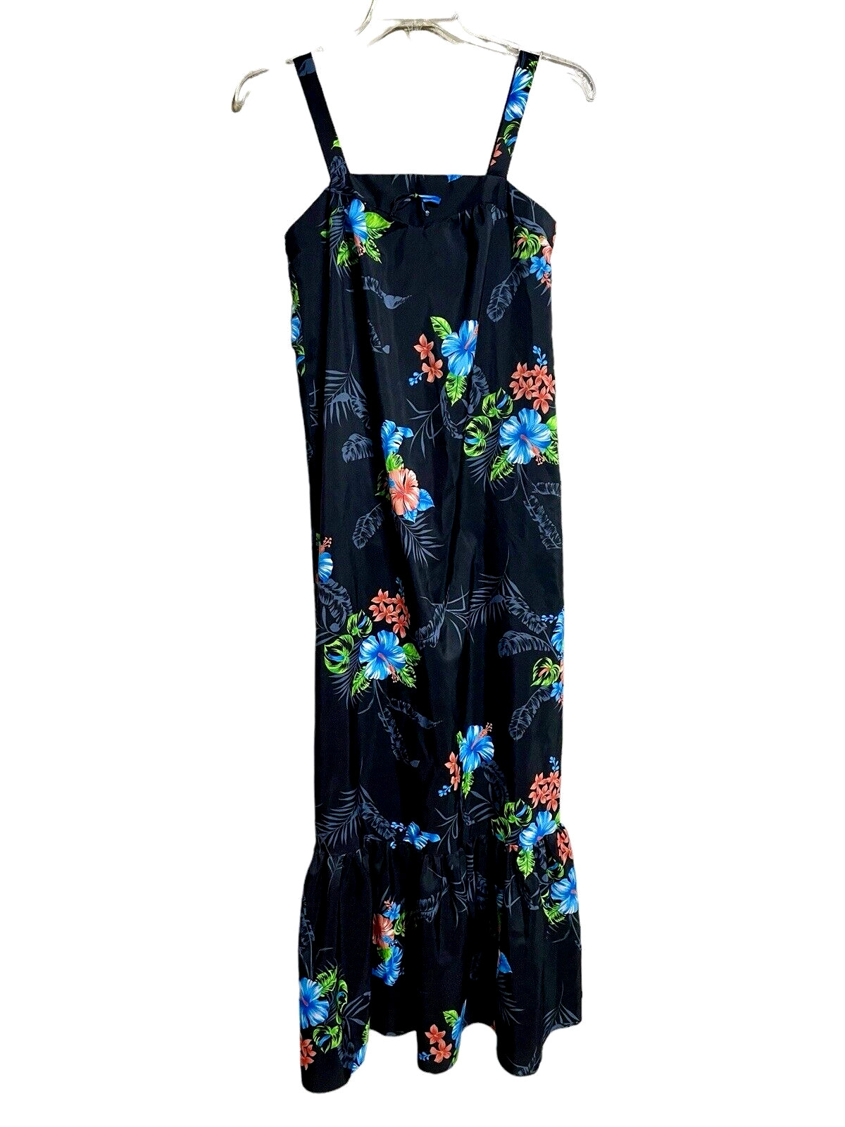 Ja Na of Hawaii Size 6 Sleeveless Maxi Dress 1970s Day Glo Hibiscus Frangipani