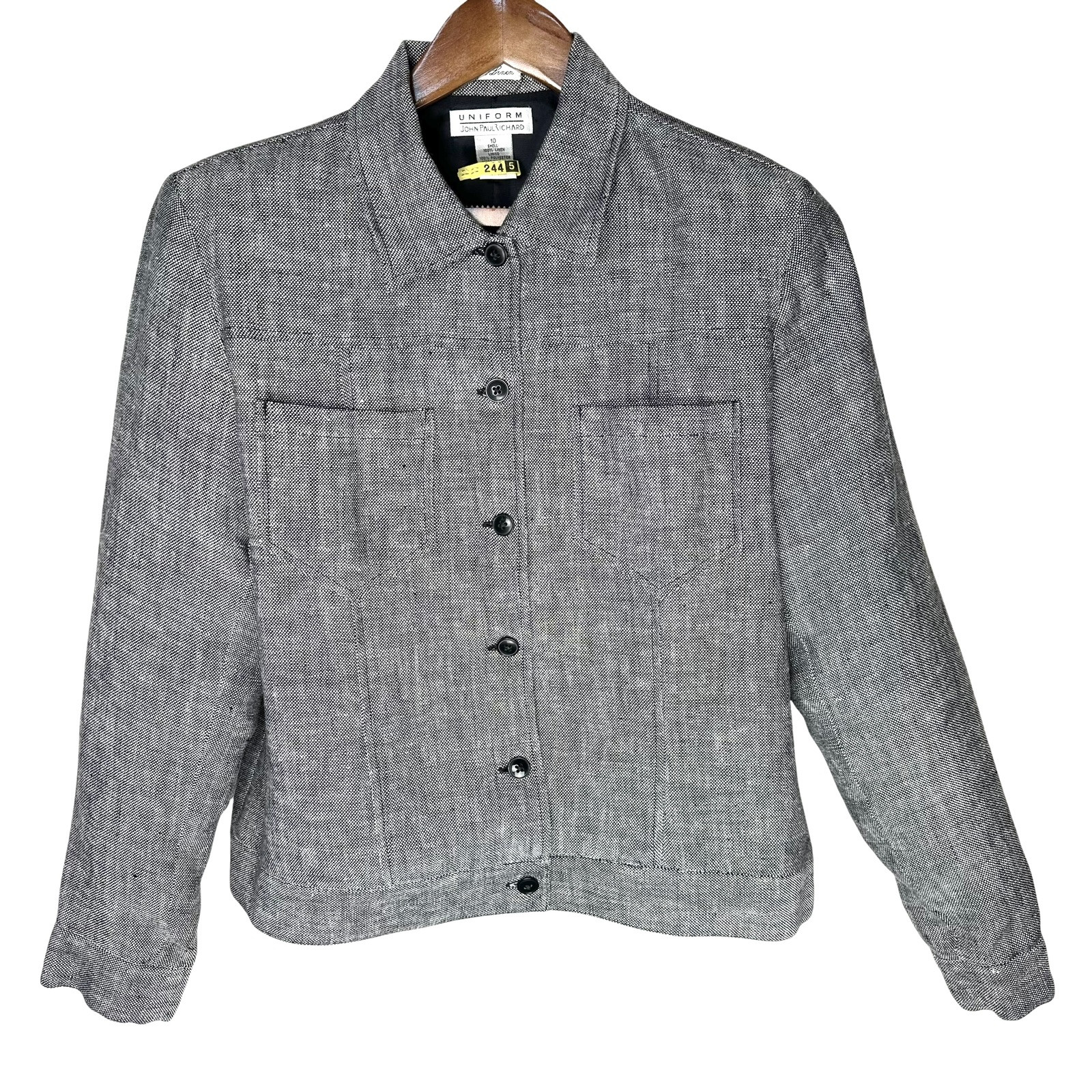 Vintage Pure Linen Jacket Women’s Sz 10 Gray Button Uniform by John Paul Richard