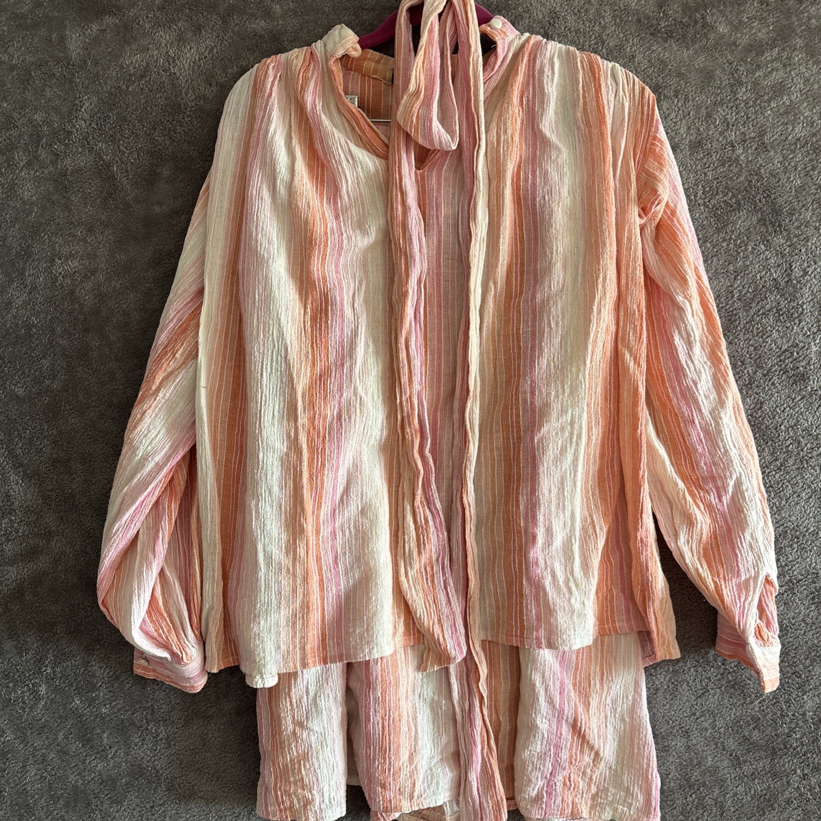 Ann Taylor True Vintage 70s Wrap Skirt Set Outfit Gauzy Pink Stripes Mod Necktie