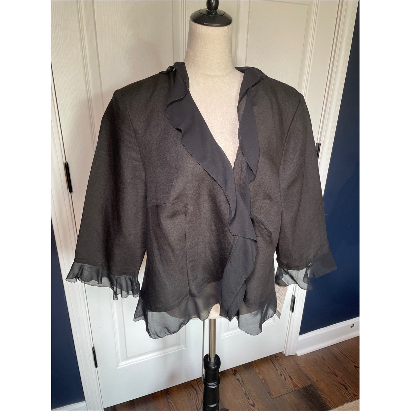 NWT VTG Emma James Black Sheer Ruffle Jacket Whimsigoth Fairy Size 20W Petite