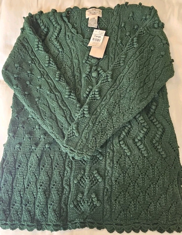 NWT Deadstock Vtg 90s Yarnworks Handknit Sweater Womens Size L Green Chunky