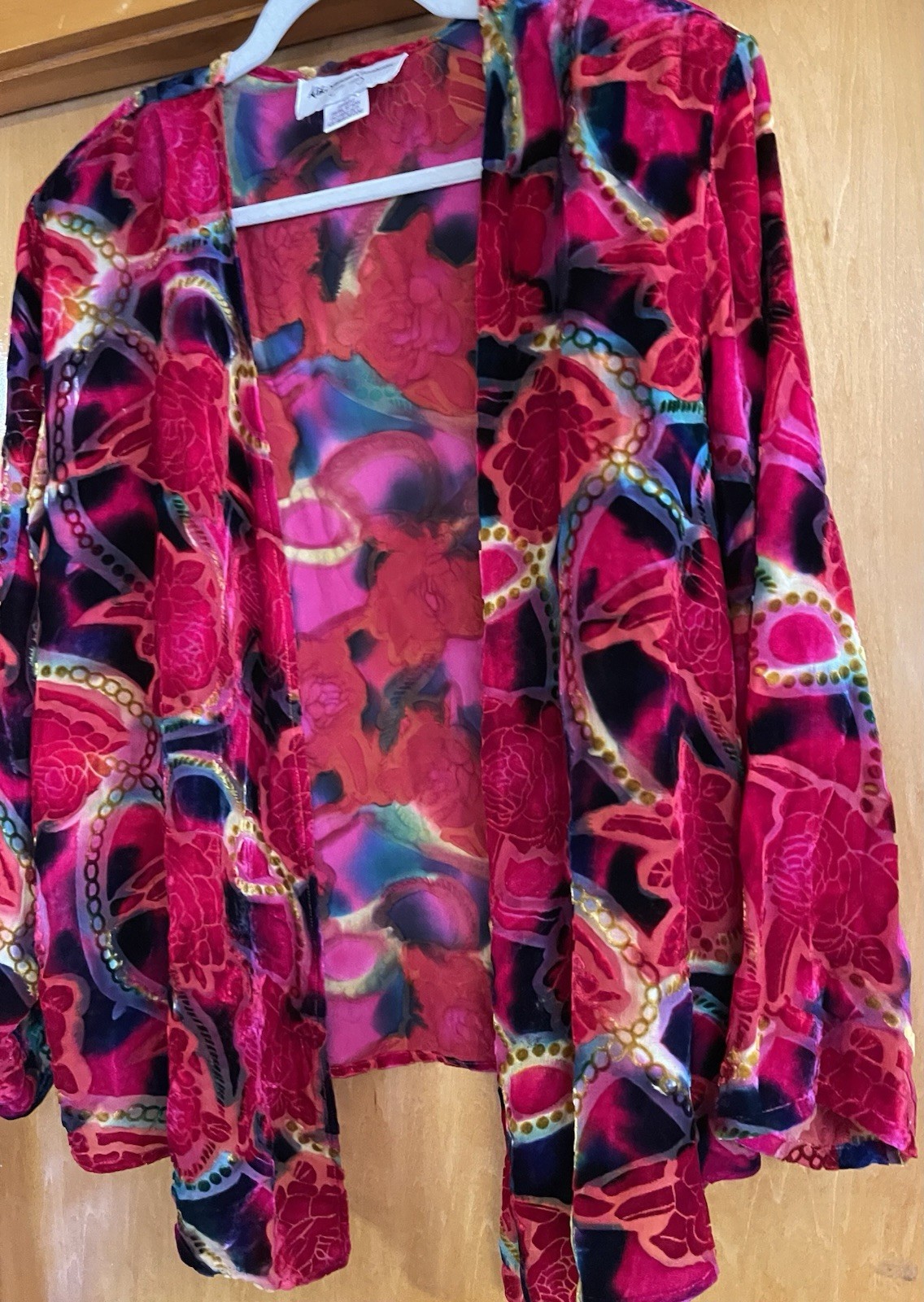 Vintage ALIKI YAMANI CREATIONS, XL, Silk Rayon Cardigan, Burn Out Velvet, EUC