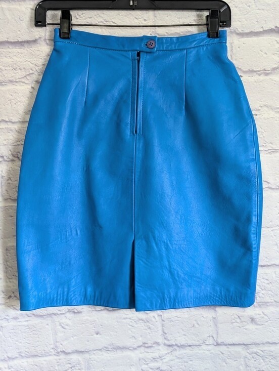 Vintage 80s Michael Hoban North Beach Leather Mini Skirt 5/6 Cobalt Blue Biker