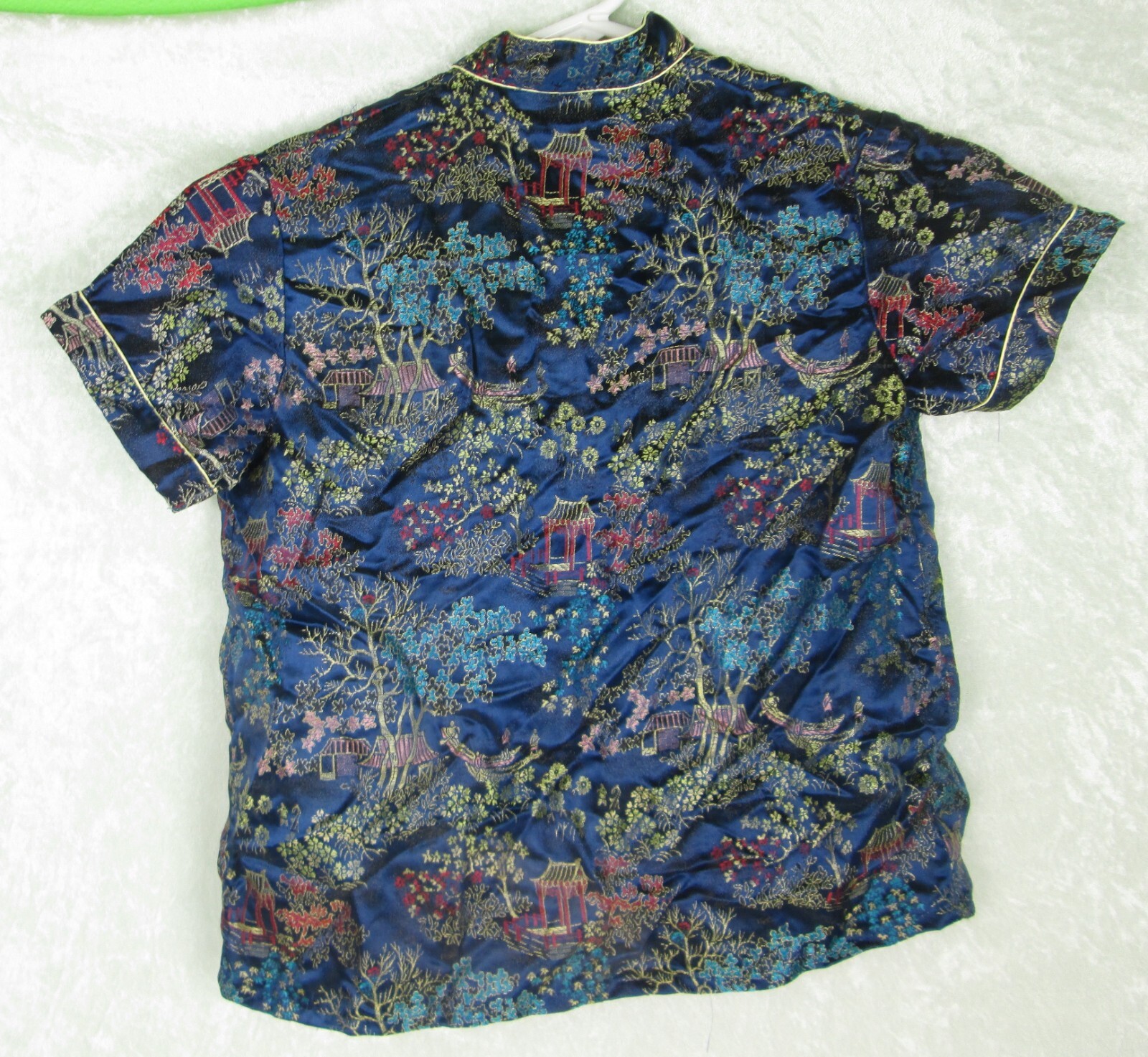 Asian Silky Shirt Blue Red Yellow Turquoise Vintage Women 10