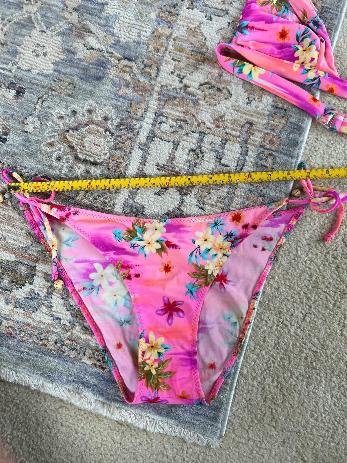 VTG Y2K California Waves Hot Pink Orange Neon Floral bikini 2pc set M Low Rise