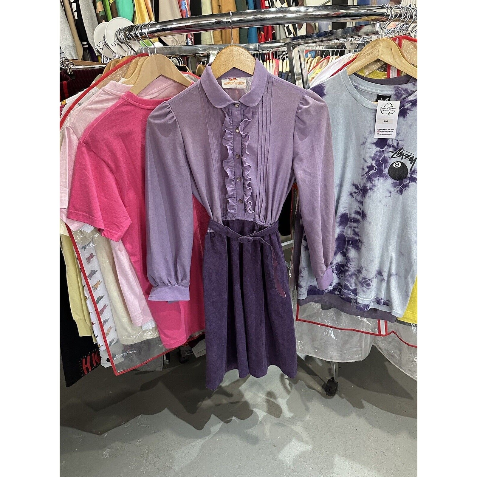 Vintage 1970s Newton Centre Purple Chiffon Secretary Dress Size S/M