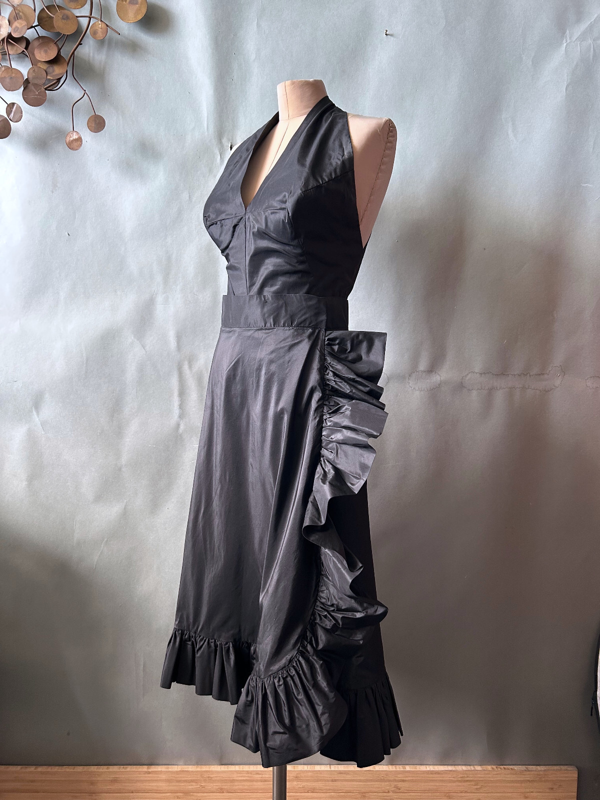 Vtg 1960s Flamenco Style Party Dress Black Halter Busty Cocktail Glam sz S M