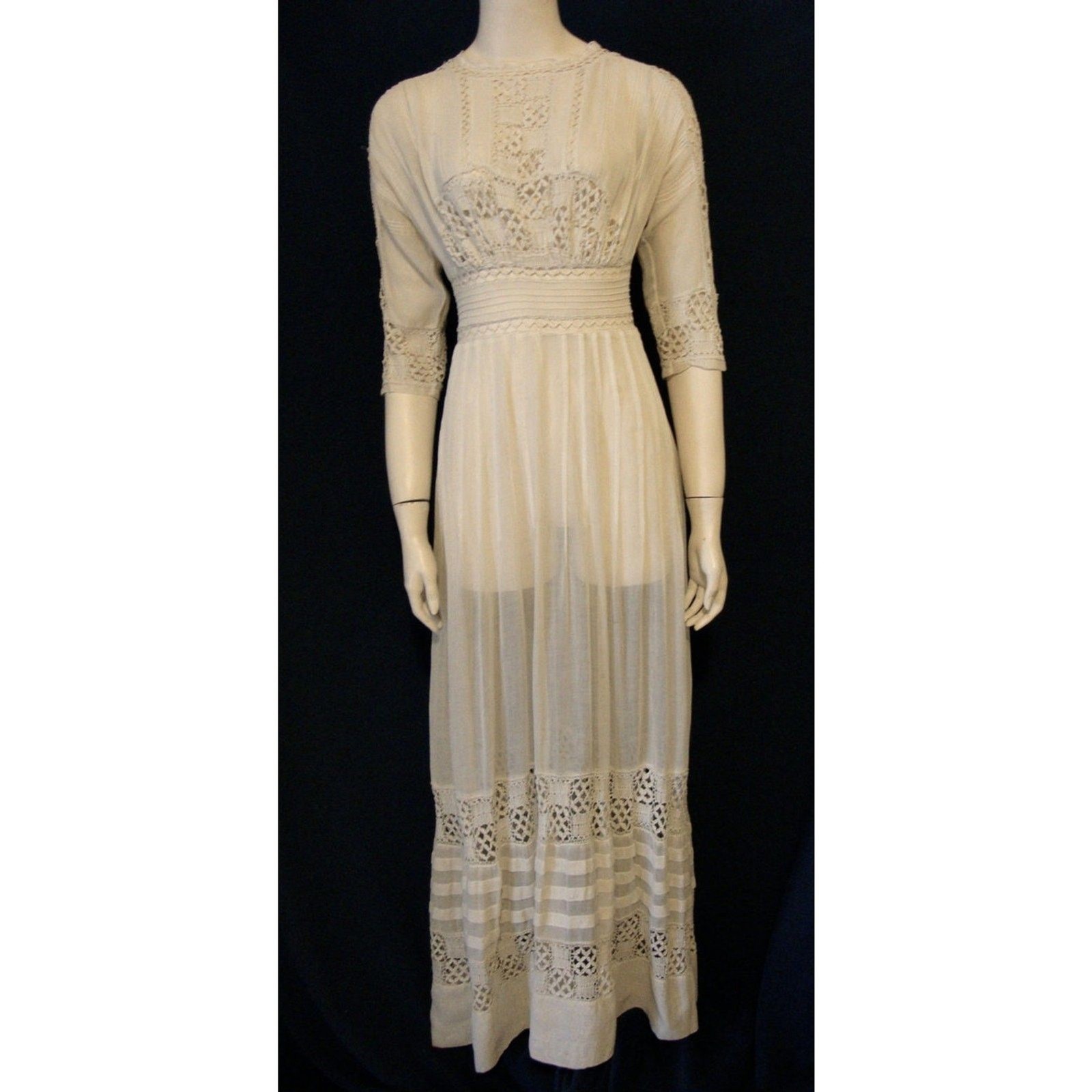 Vintage Edwardian Tea Dress Downton Abbey XS Small Wedding Ivory Cotton Lace
