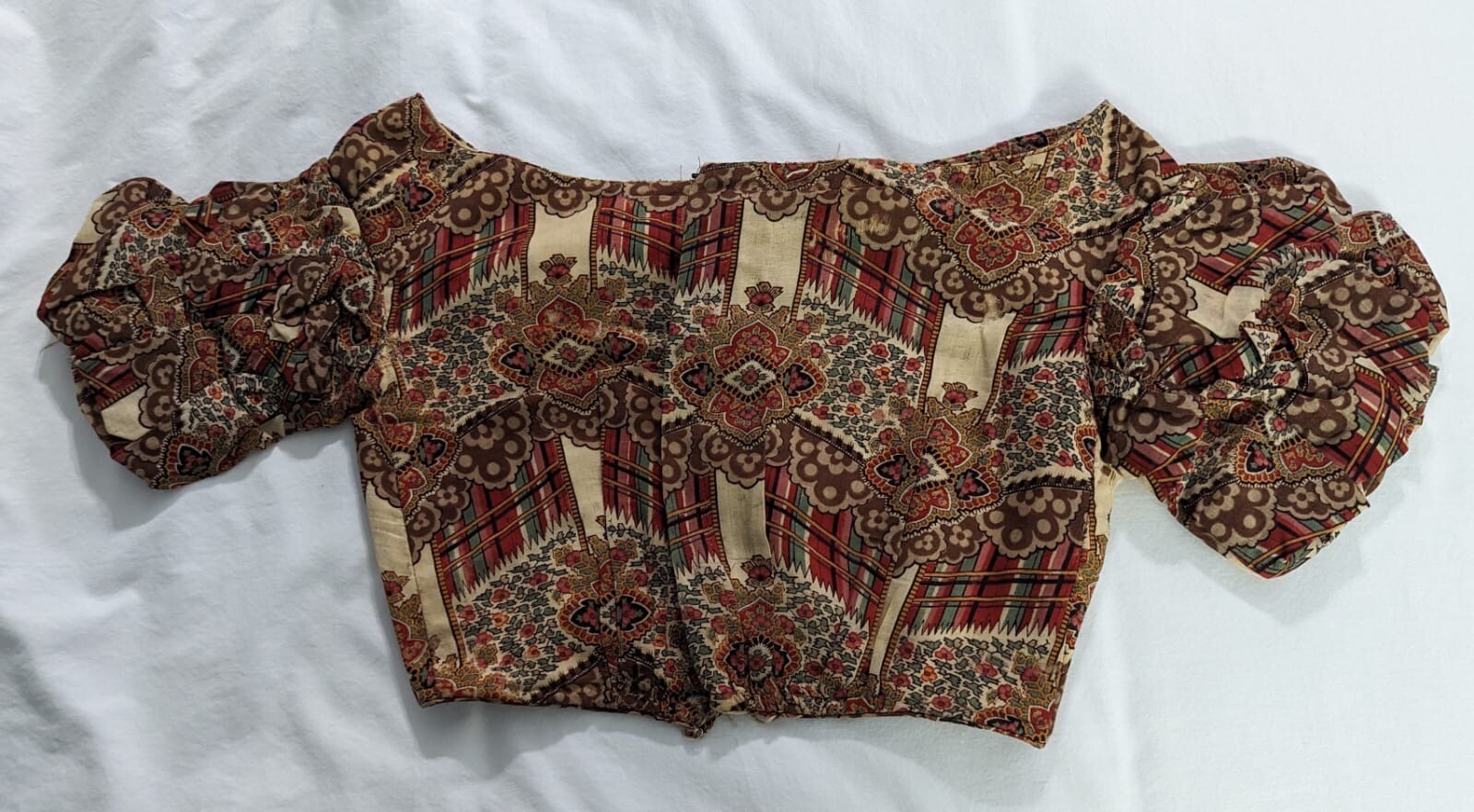 CIVIL WAR 1860’S YOUNG LADIES FLORAL PRINT CHALLIS WOOL BODICE W/ PUFF SLEEVES 
