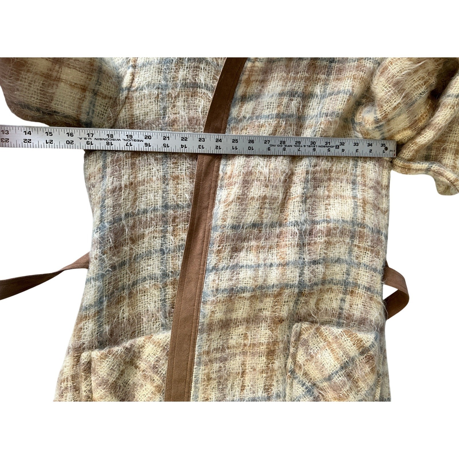 1960s Gino Rossi Mohair LIghtweight Plaid Long Cardigan Robe Jacket Coat JS