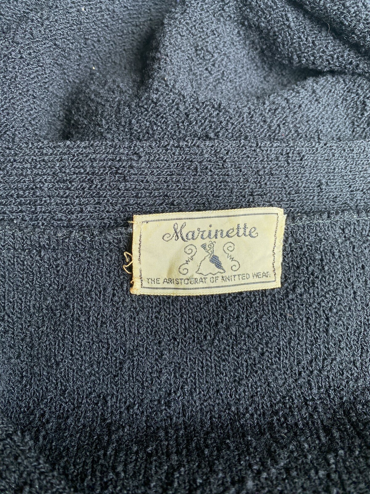 1930s Rare Black Hand-Knit Dress by Marinette w/ Belt