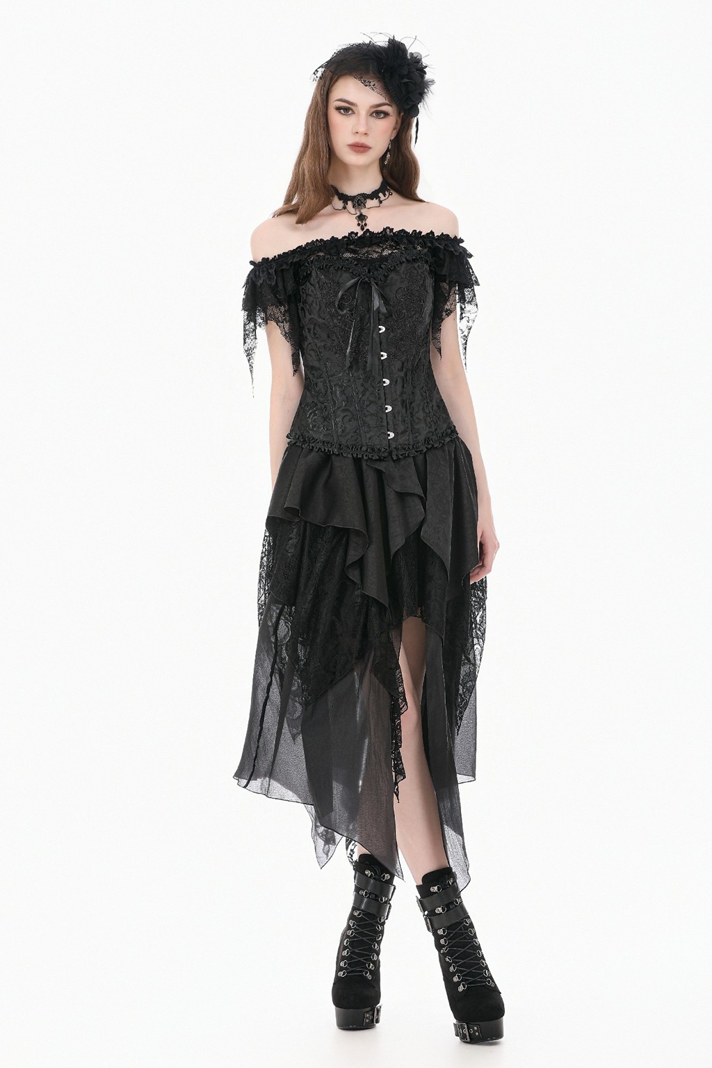 Dark In Love Women Gothic Jacquard Corset Top Vintage Lace-Up Back Waist Cincher