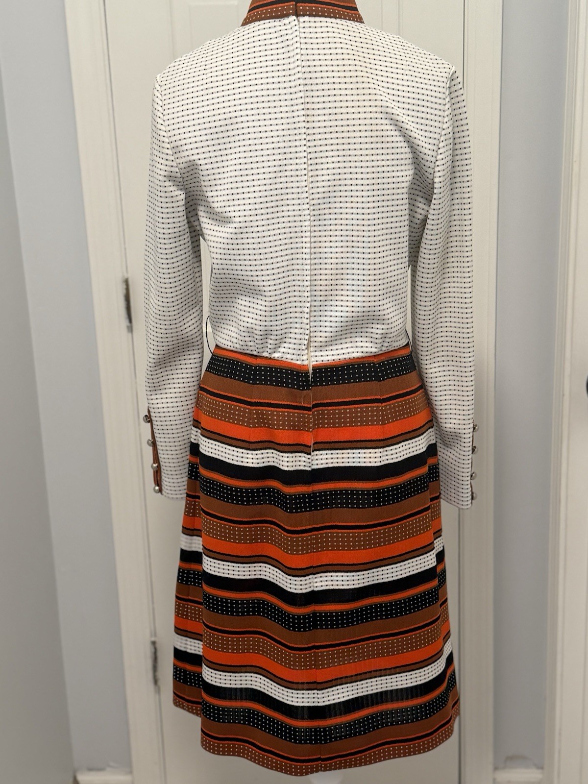 VTG Women’s Multi-Color Polka Dot Stripe Mod Pattern A Line Midi Dress Sz M