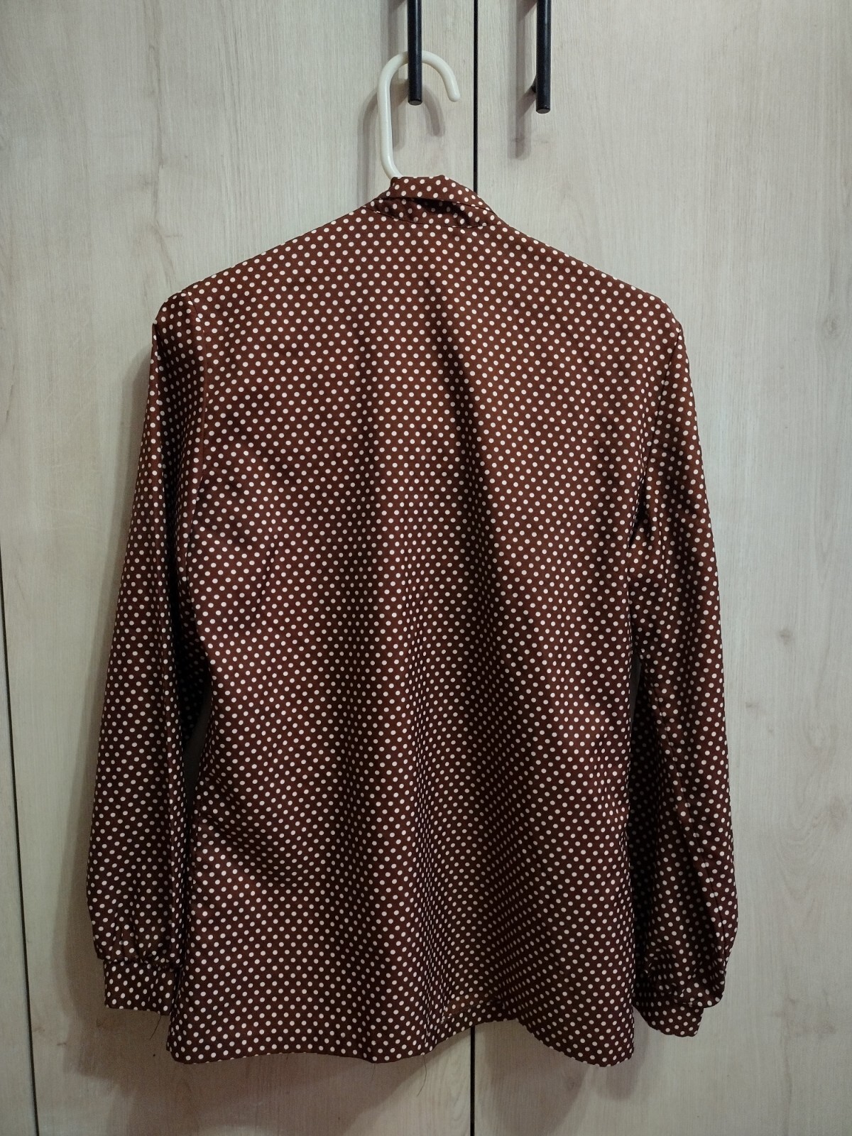Vintage Womens 14T Sears Fashion Place Brown Polka Dot Tie Blouse Shirt Top VTG