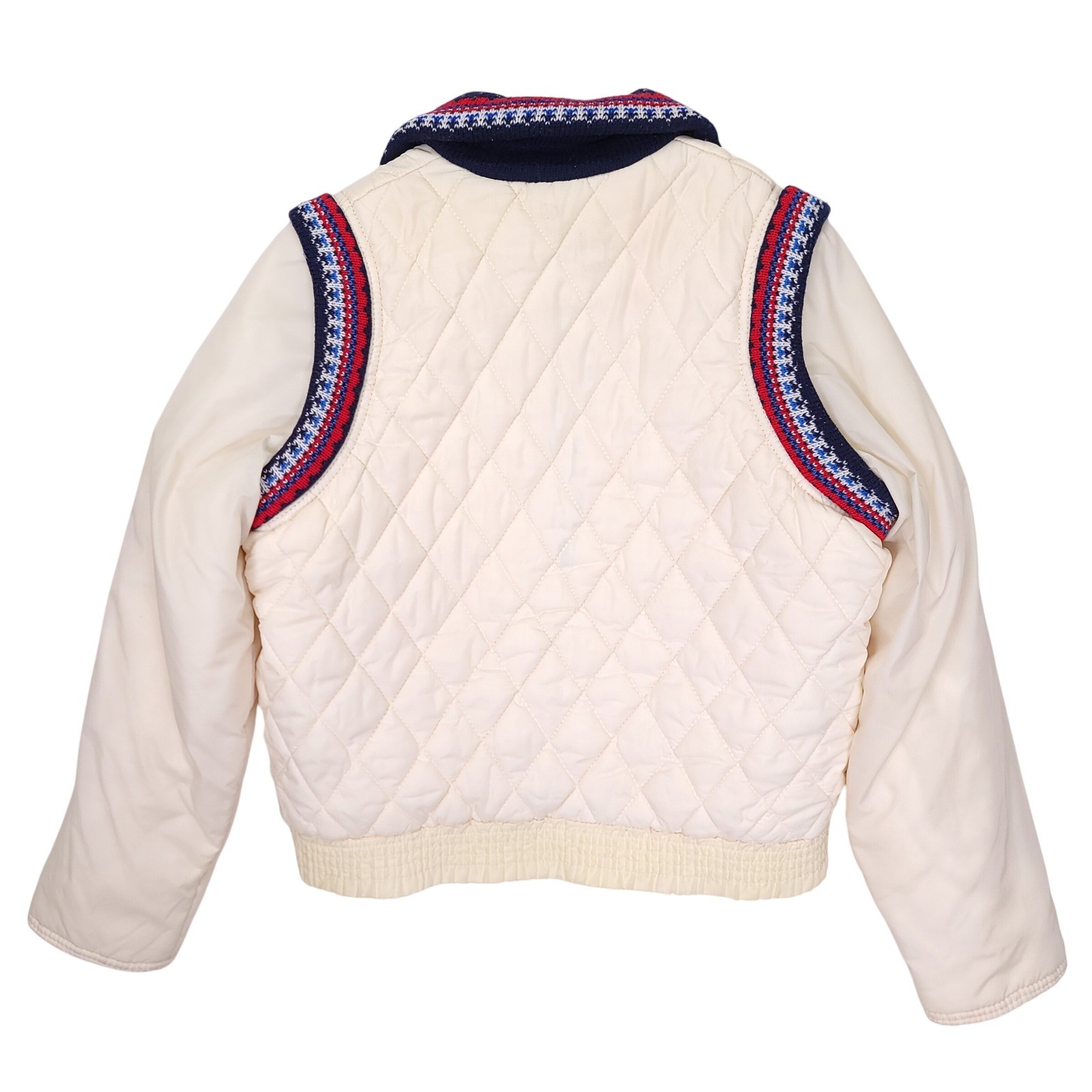 Vintage Convertible Ski Jacket Vest Cream Quilted Fair Isle Teen Large