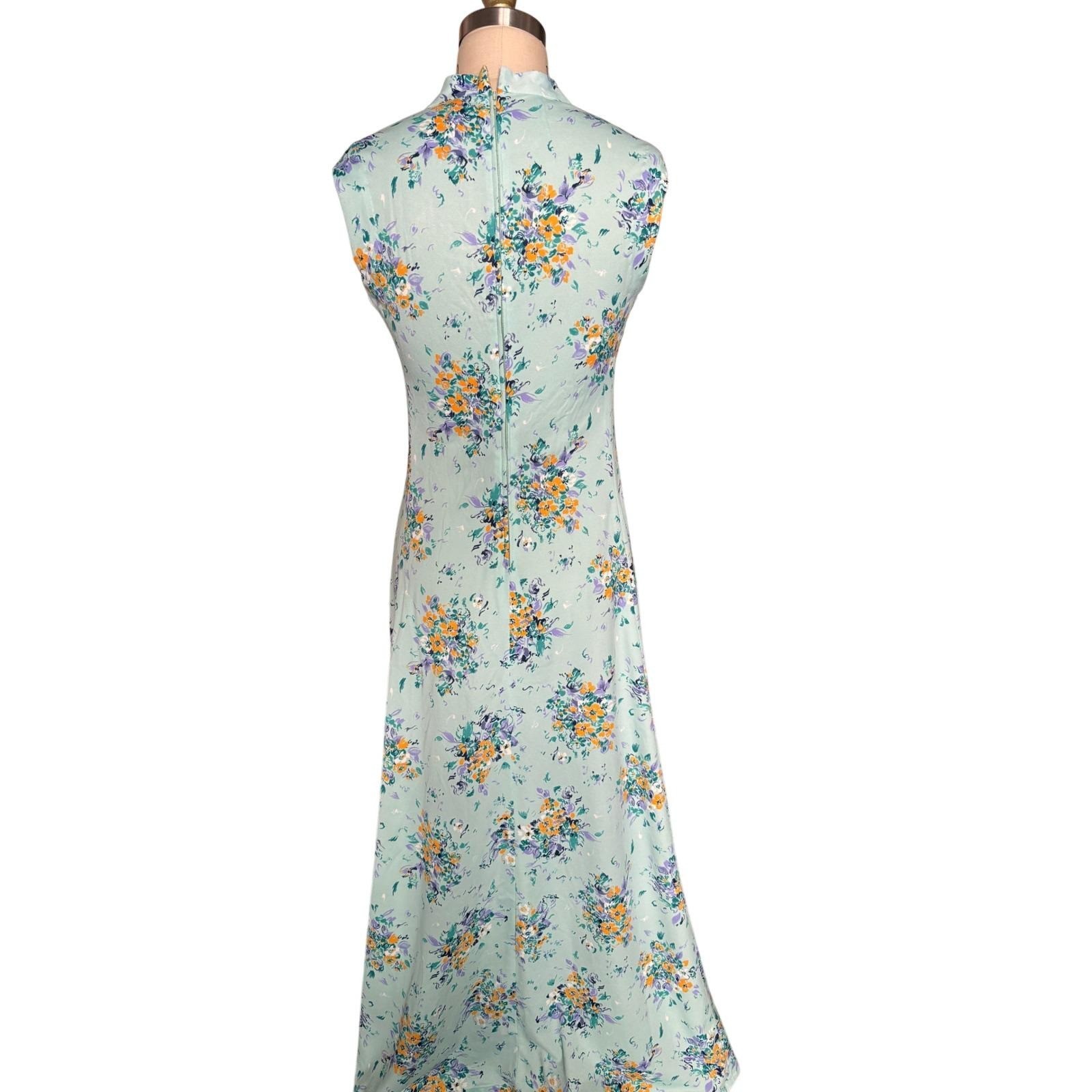 Vintage 70s Floral Empire Waist Maxi Dress Mint Blue Prairie Cottagecore M