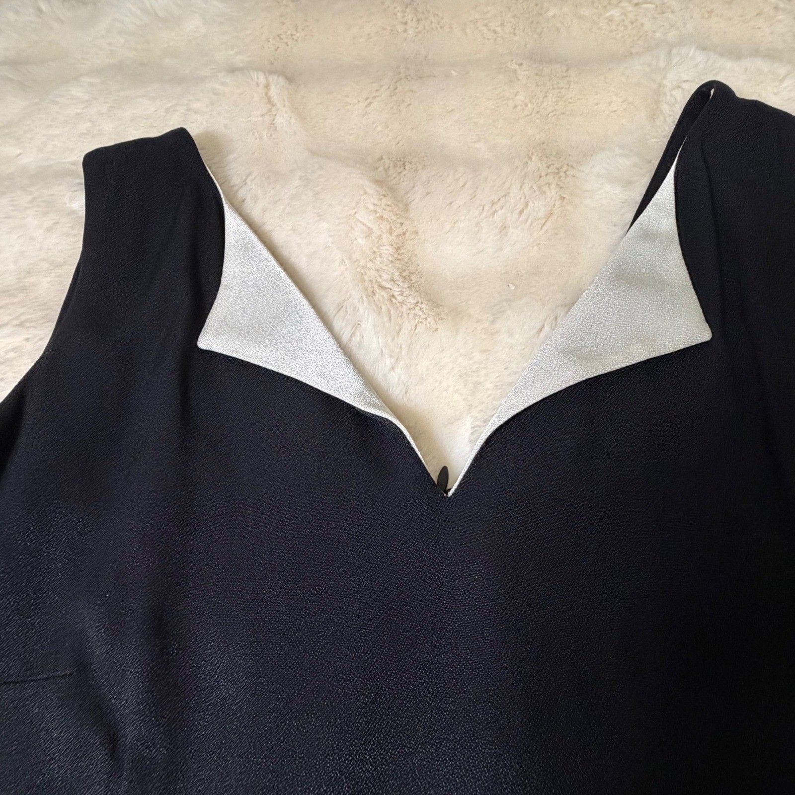 Vintage Dani Max Lois Snyder Black Sheath Dress Silver Metallic Trim Womens 12