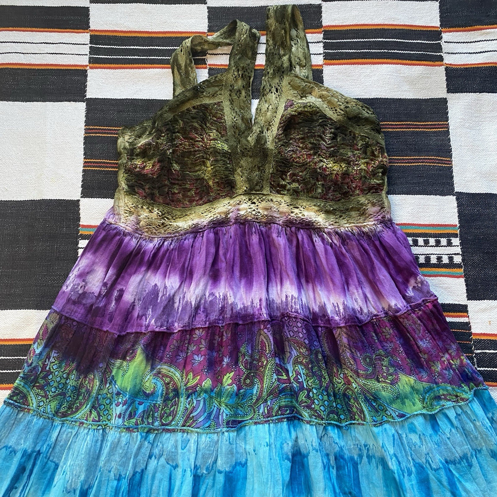 90’s/Y2K Sol Clothing Hippie Boho Tie Dye Cotton Summer Dress. Medium. Festival