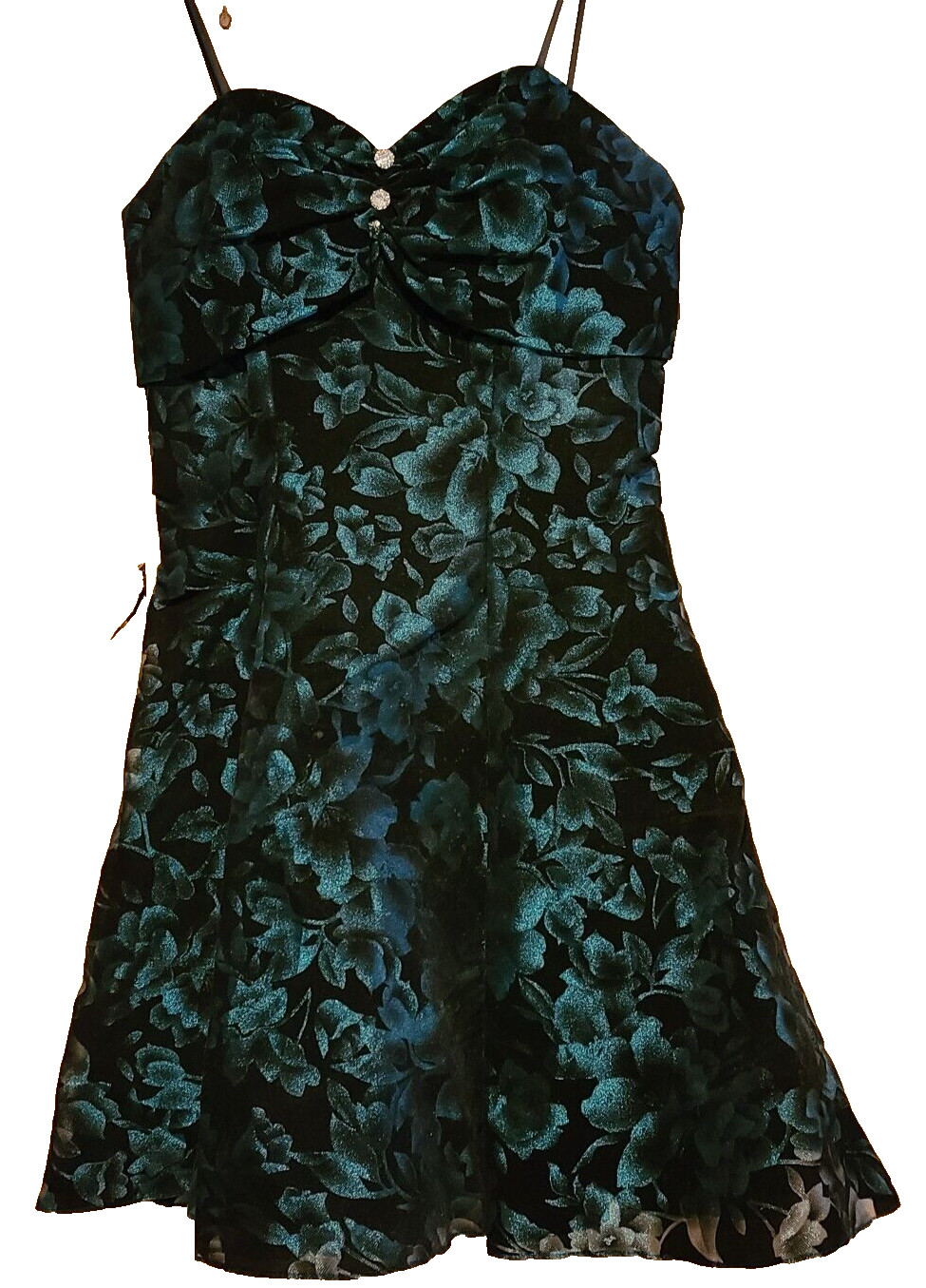 Michele Vincent Vtg 80’s Sz 7/8 Black Velvet Green Mini Dress Prom Fairy Goth