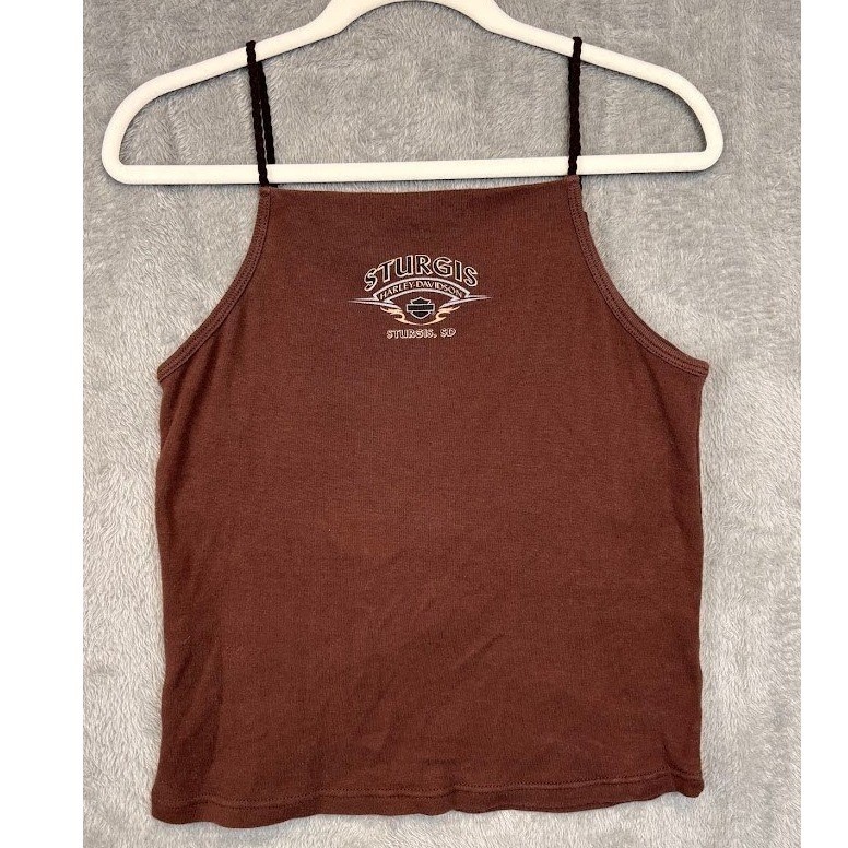 Vintage Harley Davidson Brown Sturgis Tank Top Braided Strap Camisole Womens L