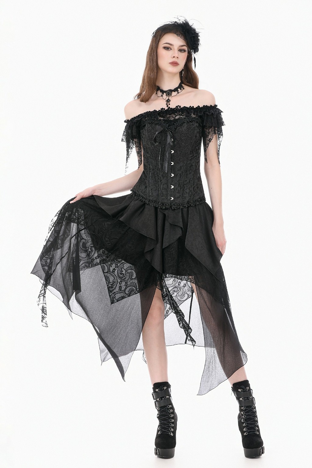 Dark In Love Women Gothic Jacquard Corset Top Vintage Lace-Up Back Waist Cincher