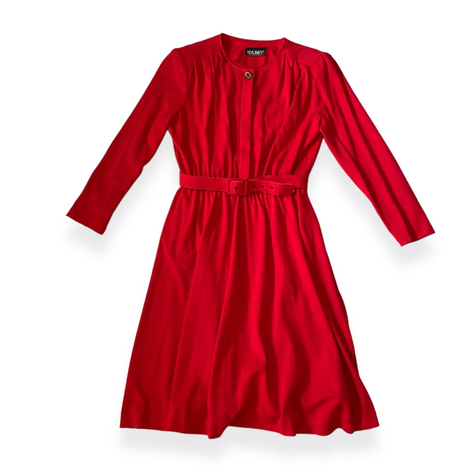 Vintage 80s Tabby of California Women’s Red Long Sleeve Belted Dress