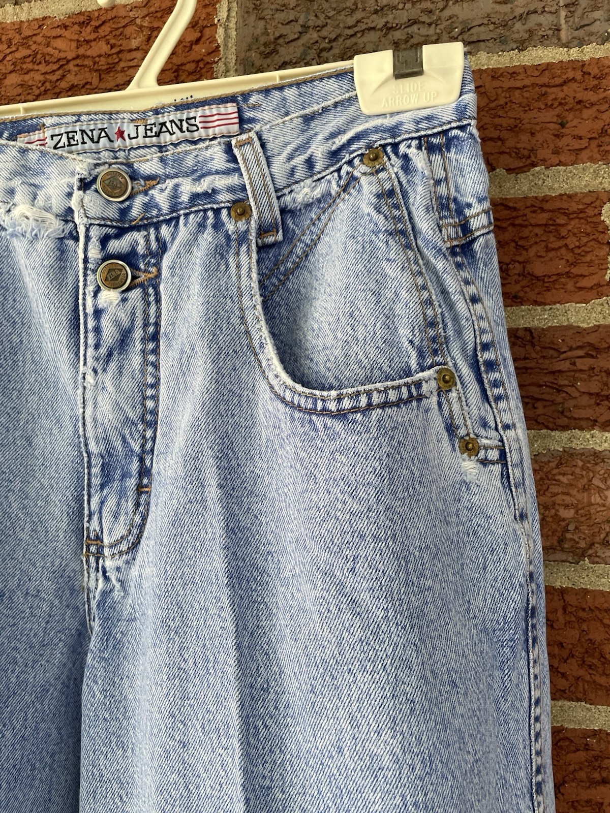 Vintage Zena 90s Y2K High Waist Denim Distressed Tapered Blue Mom Jeans 26 Waist