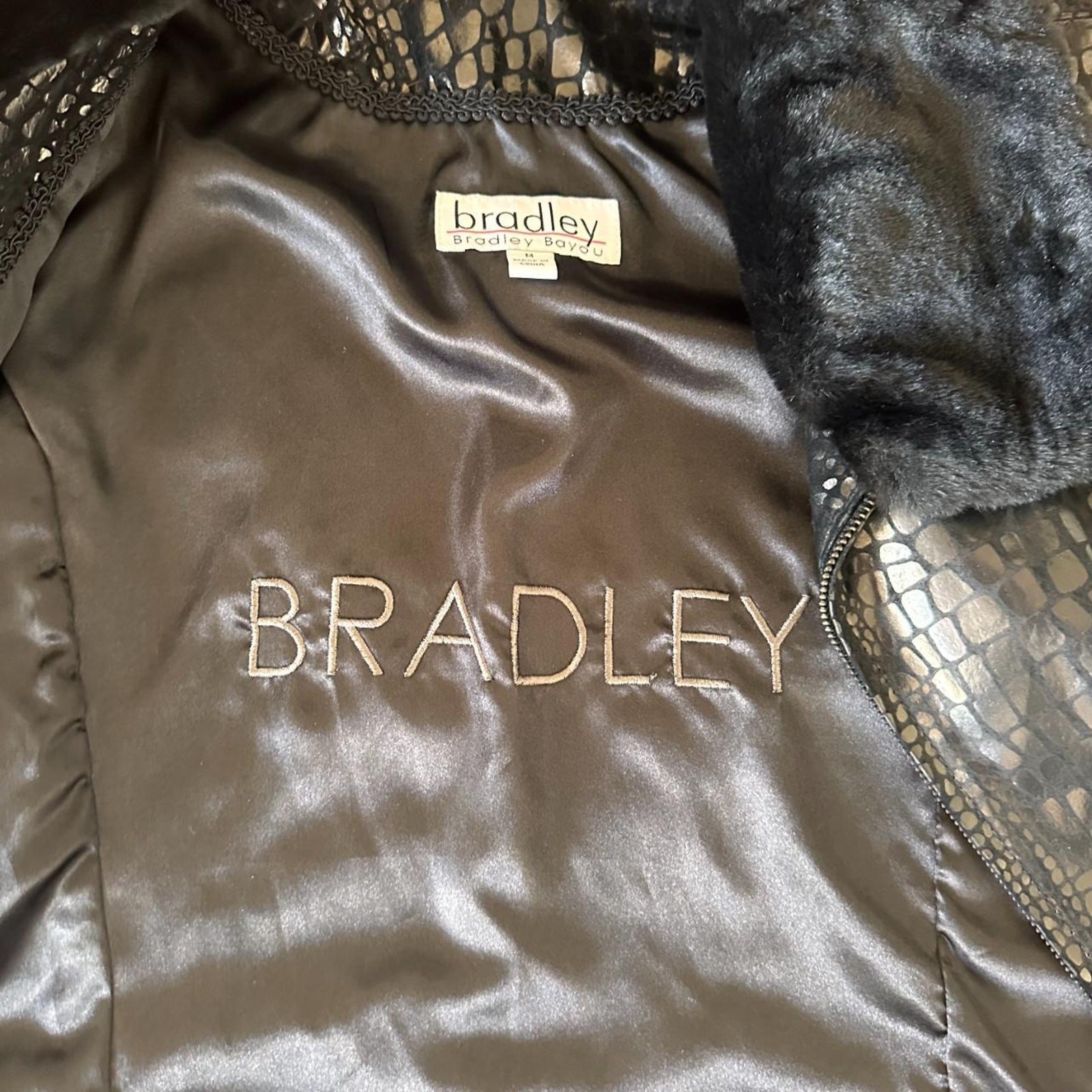 Y2K Black Leather Jacket with Faux Fur Collar by Bradley Bayou