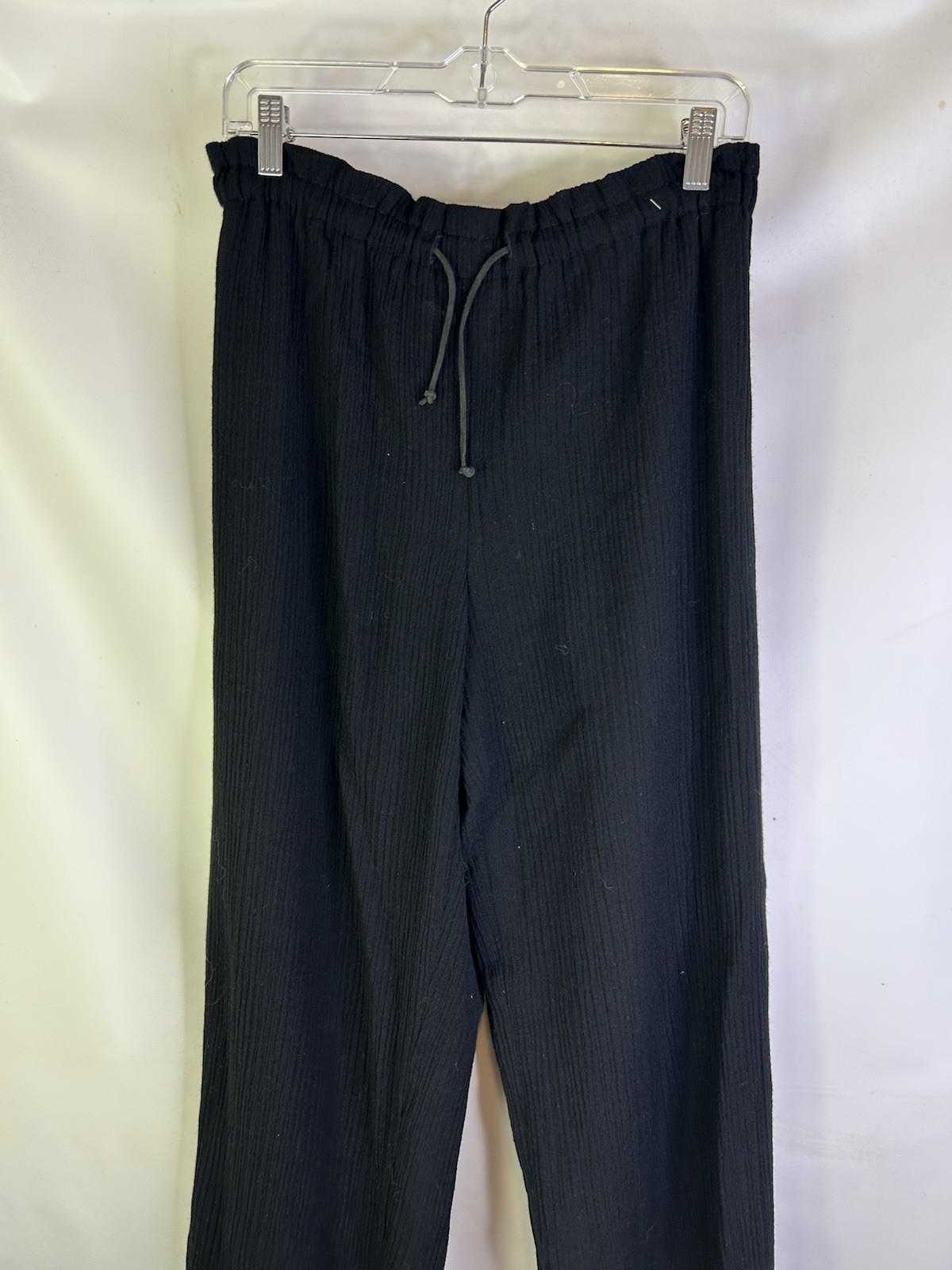 Vintages 90s Pants Womens 8 Wool Crepe Knit Drawstring Black Lagenlook Clean