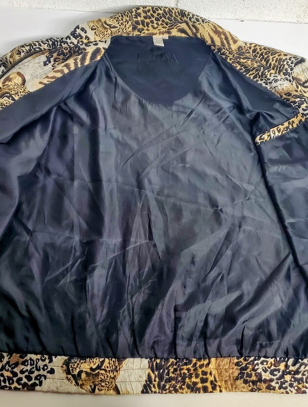 Vtg Jacket Animal Print Silk Designer Bomber L FUDA International 90s