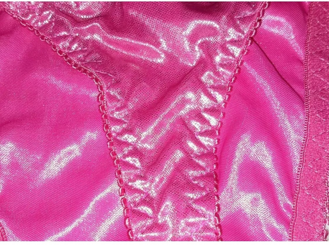 VTG Satin Hot Pink Metallic Foil Thong M6