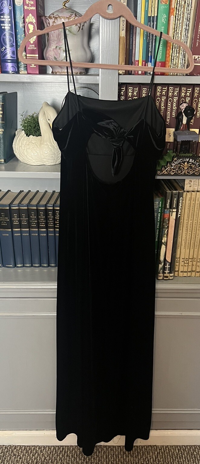 Arianna By Rachel Kaye Dress Size 8 Velvet Velour VTG 90s Y2K Straps Tie Black