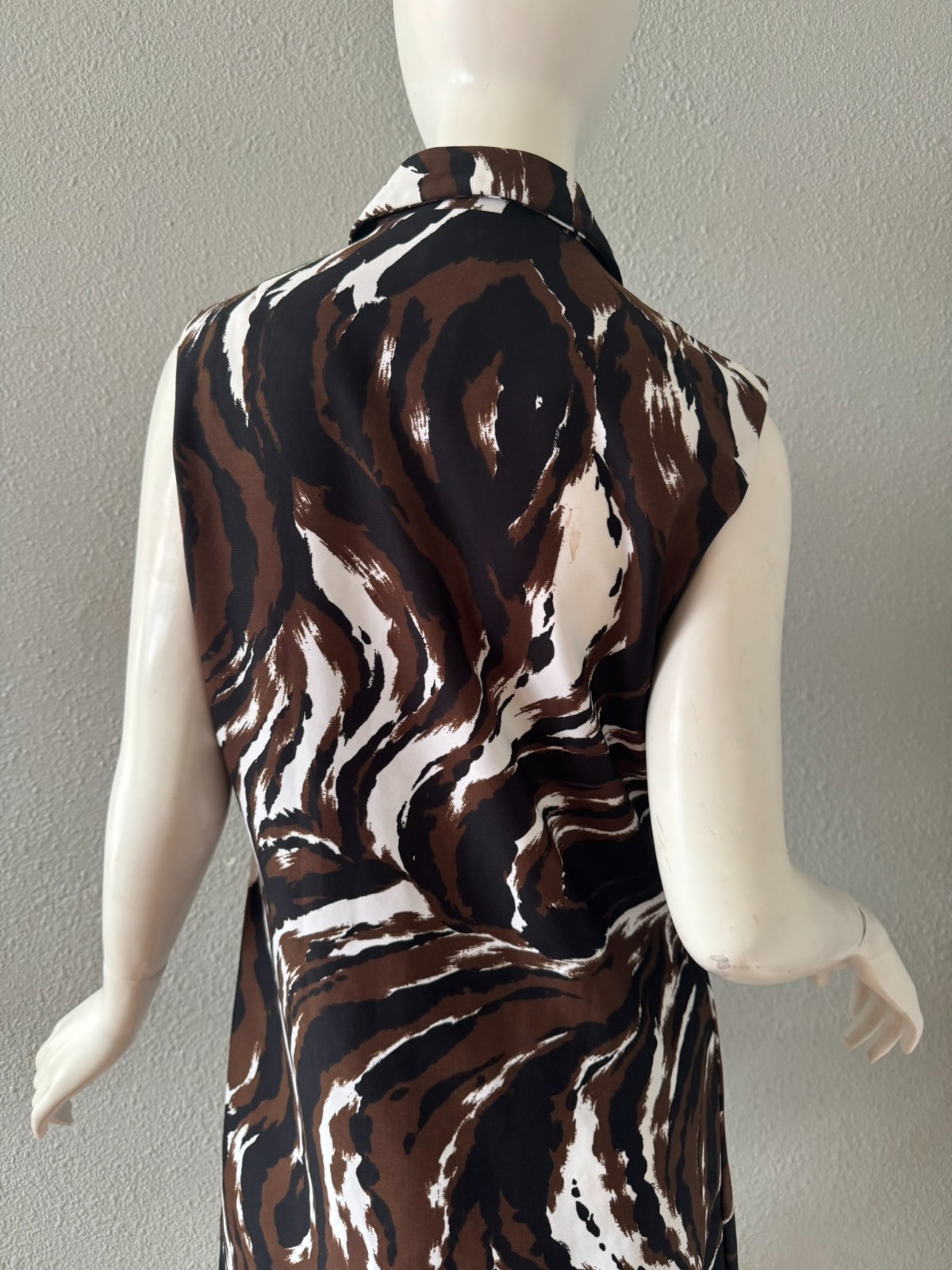 Vintage 60s Sleeveless Abstract Neck Tie MOD Button Shift Dress L