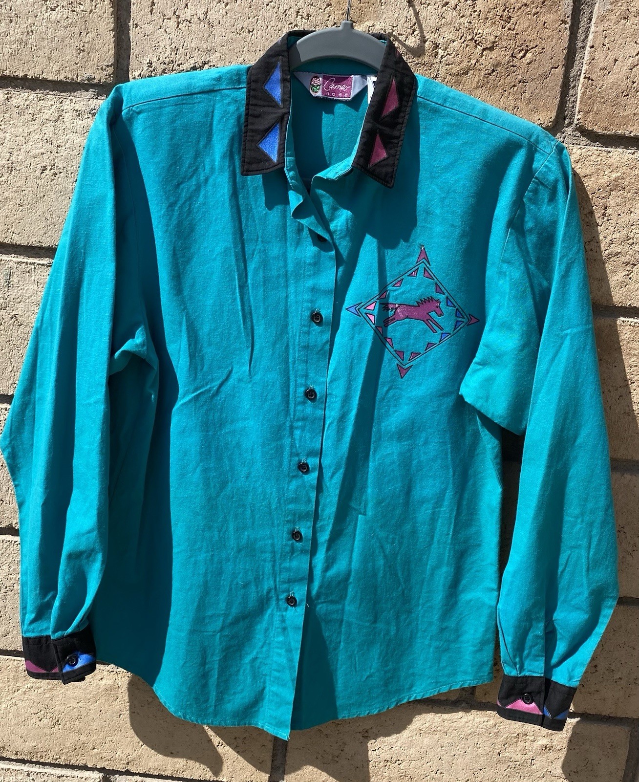 Vtg Cameo Rose Western Southwestern Shirt Top Blouse Horses 80s 90s Cowgirl XS