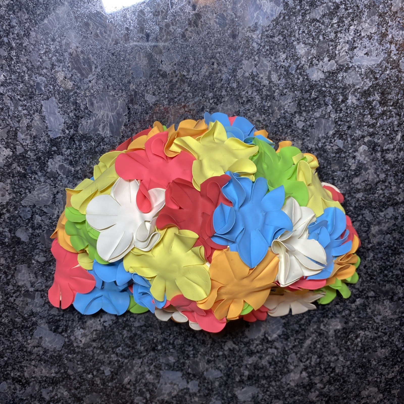 Vintage Swim Cap Flower Multicolor Rubber Petal 1960s Retro Style Bathing Cap