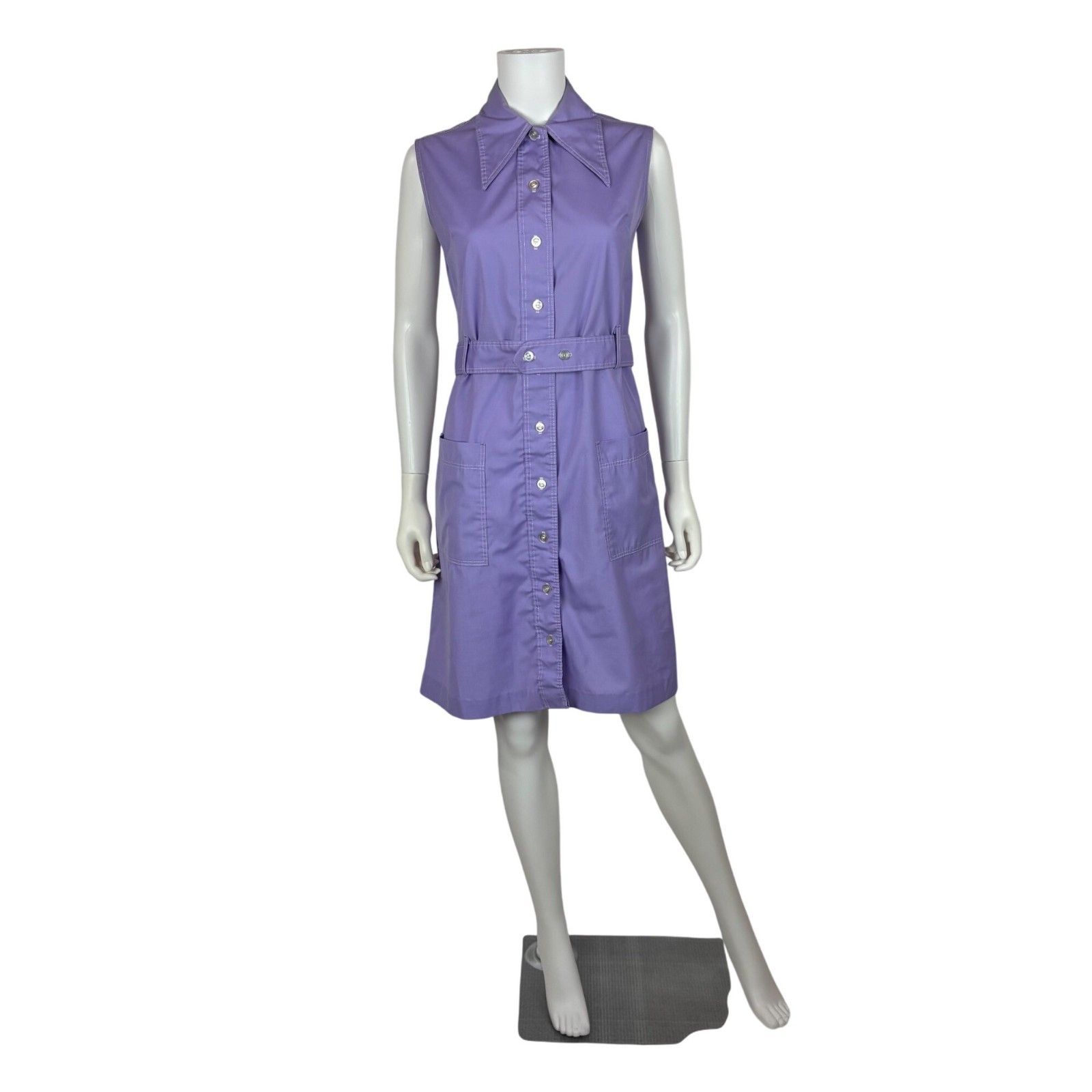 Vintage 70s Lavender Dress Womens S Mini Dagger Collar Waitress Canvas