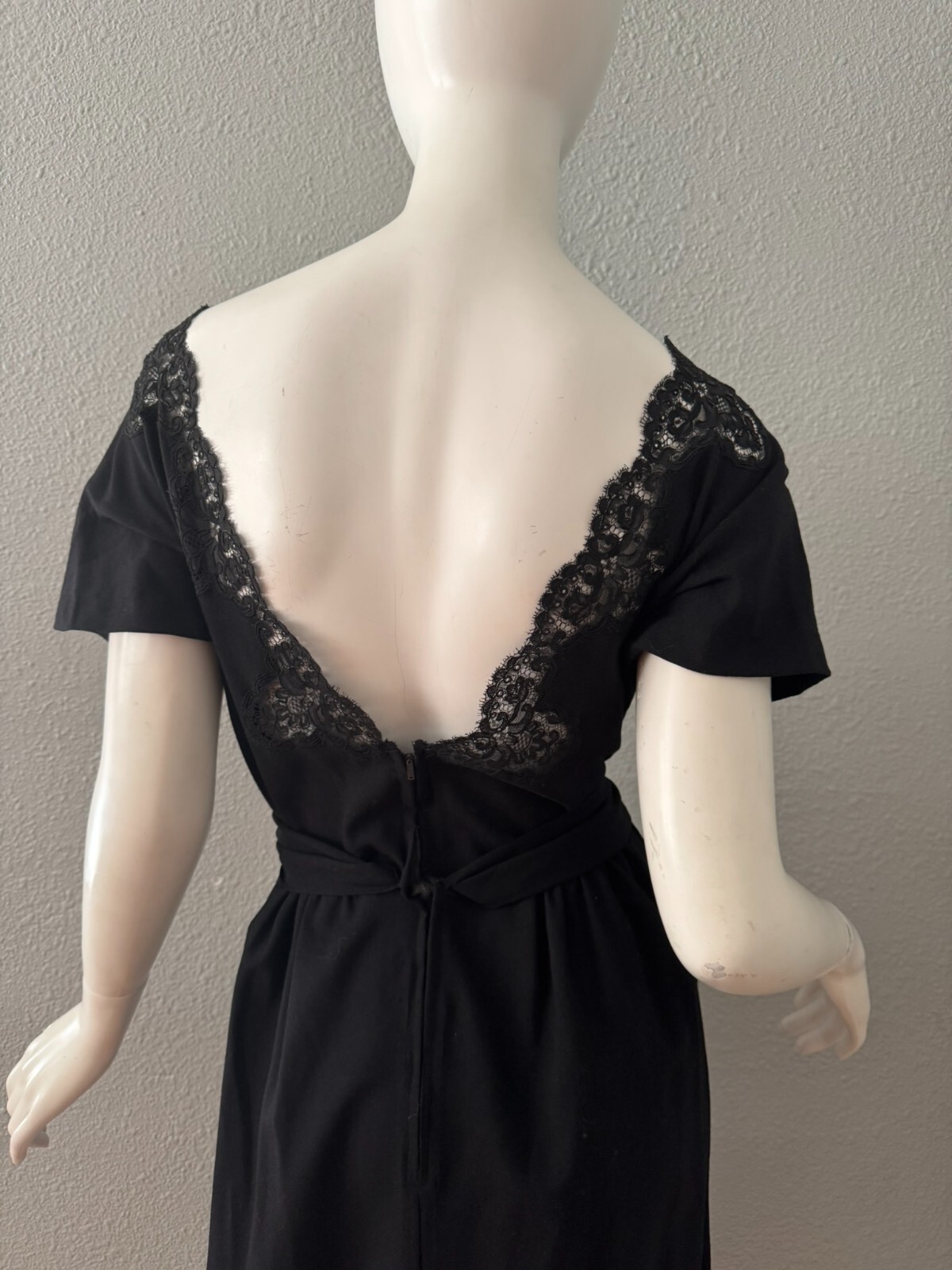 Vintage 60s Black Plunging Bow CHARLES COOPER Cocktail Party Dress M