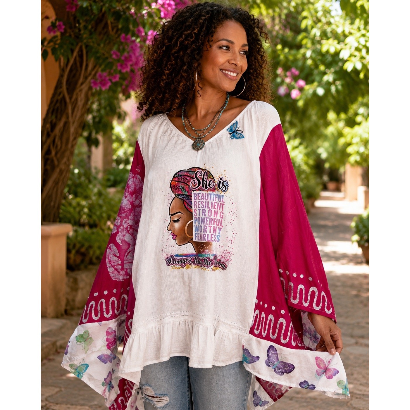 OOAK Upcycled Boho Butterfly Tunic – Women’s