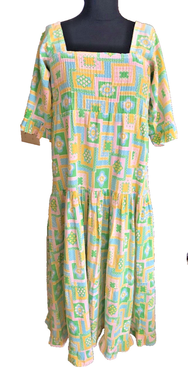 Vintage Peasant Garden Cotton lightweight Peasant dress Iowa Farm Milkmaid M/L