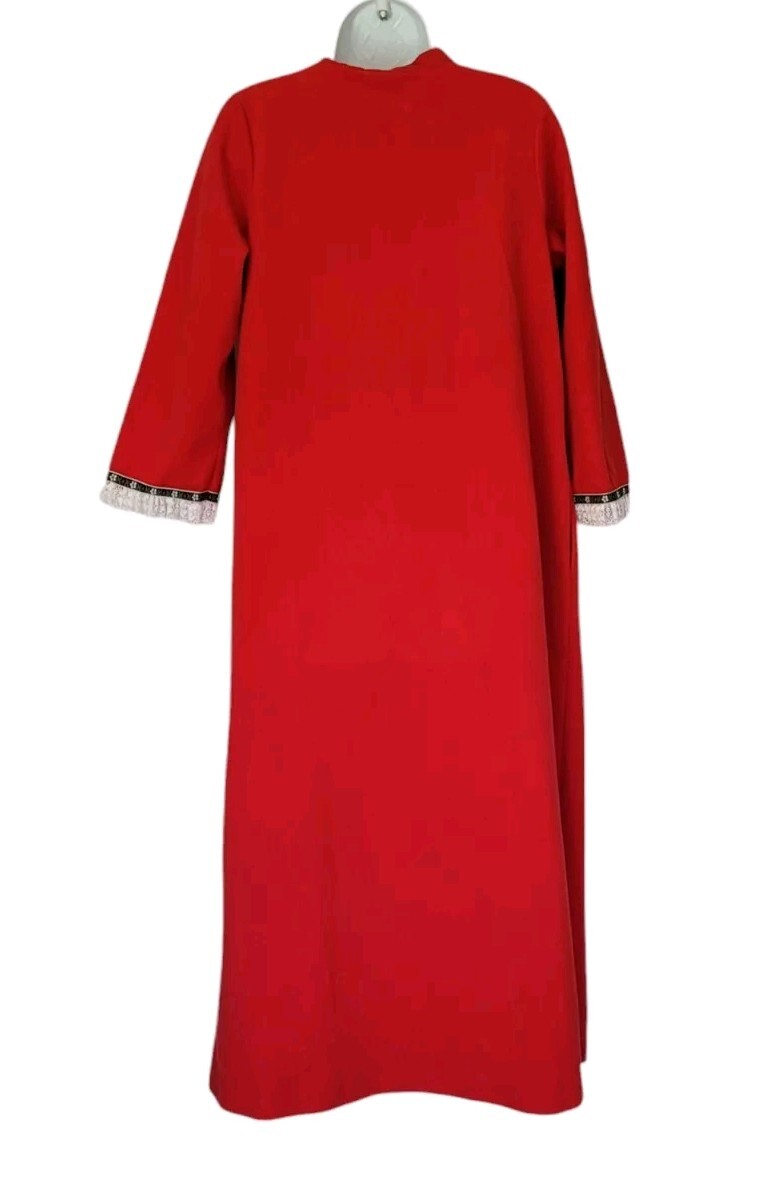 Lorraine Robe Womens S Red Vintage Flannel Maxi Lace Trim Full Button Pocket