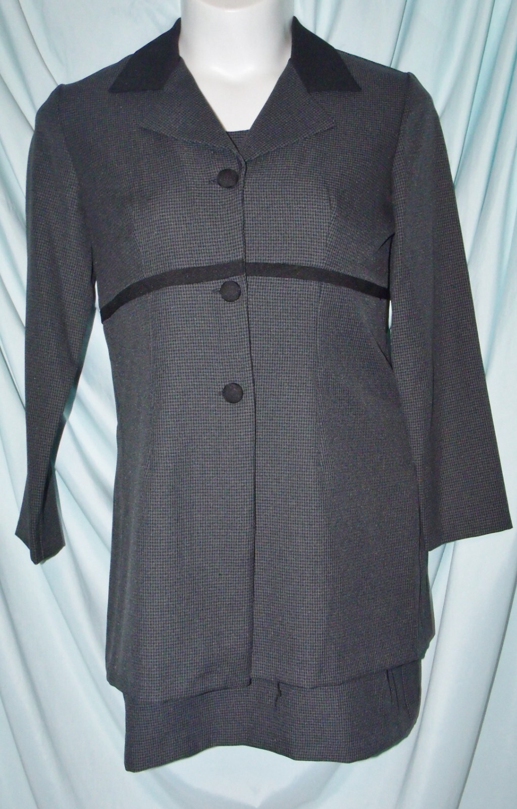 Lisa Jo Dark Gray Houndstooth Polyester Dress Suit Juniors Size 13/14 VTG 90s