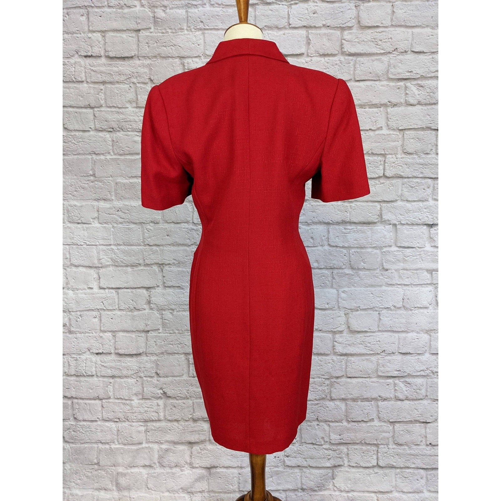 Vintage 80’s Sheath Dress – Red Double Breasted Button Front Size 6 Petite