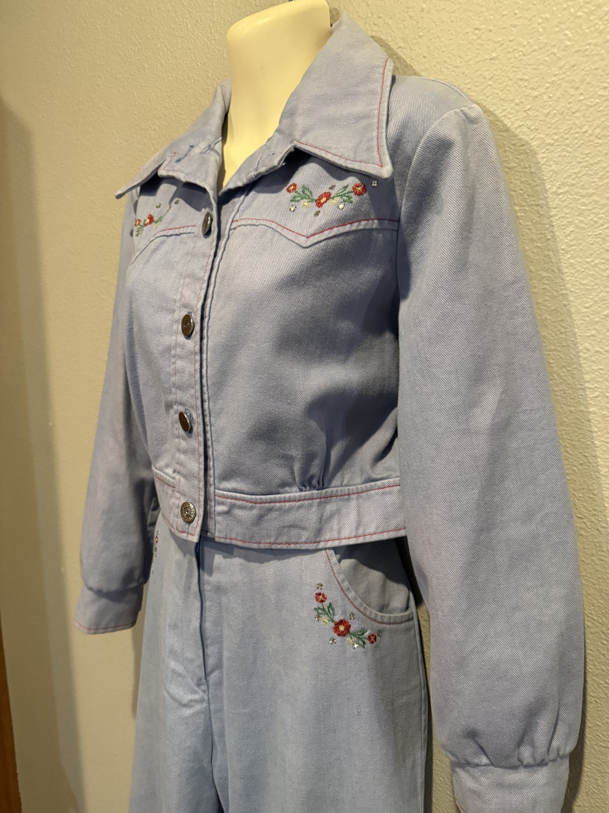 Women’s OOAK Vtg 70s TOMBOY OF CALIFORNIA Denim Jacket Flare Jeans Size S/M