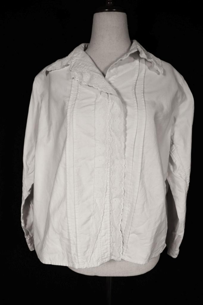 Antique French White Cotton Edwardian-1920’s Blouse Size L 44″ Bust Exc Cond