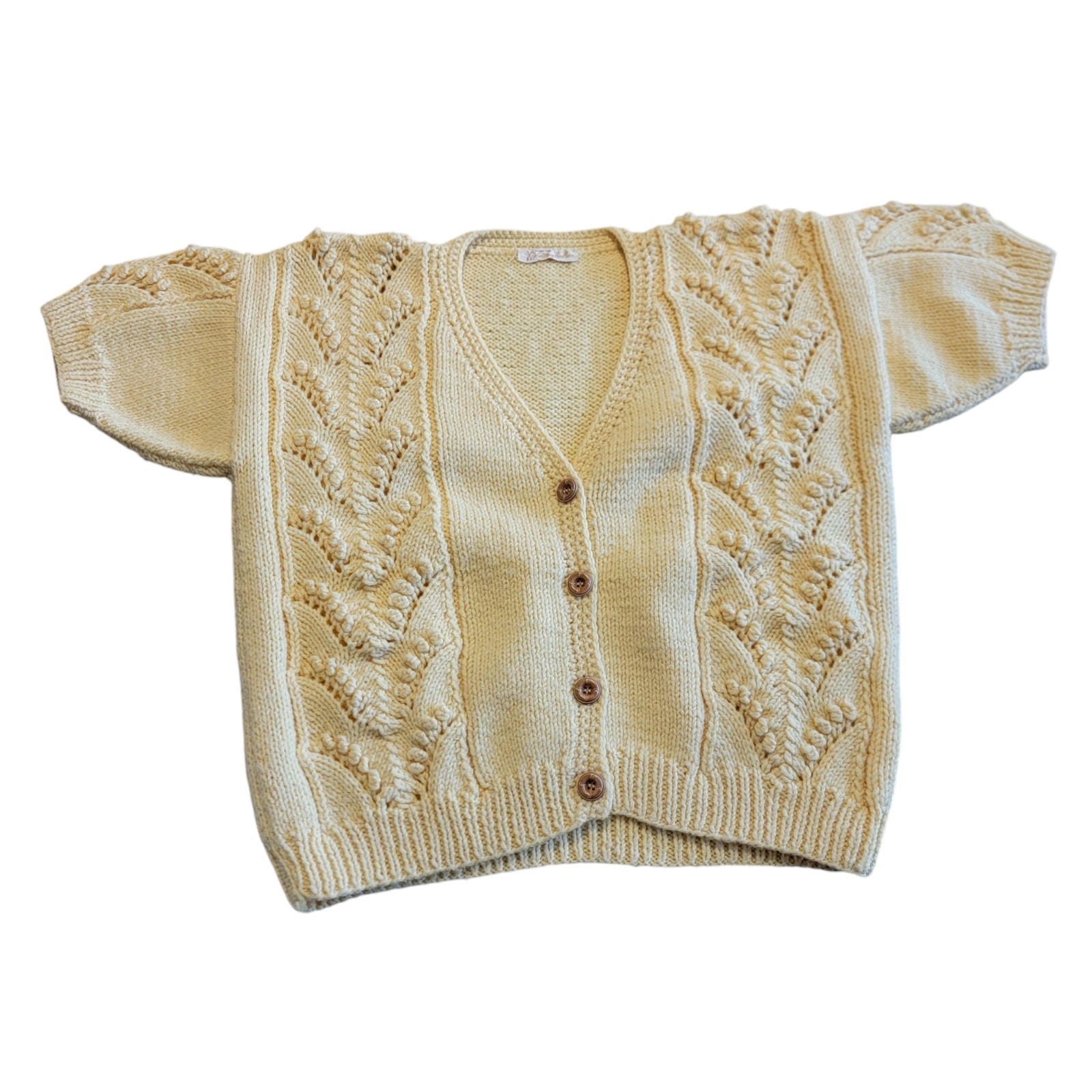 Vintage Hand Knit Wool Cardigan Sweater Cable Knit Beautiful Buttons Sz M / L